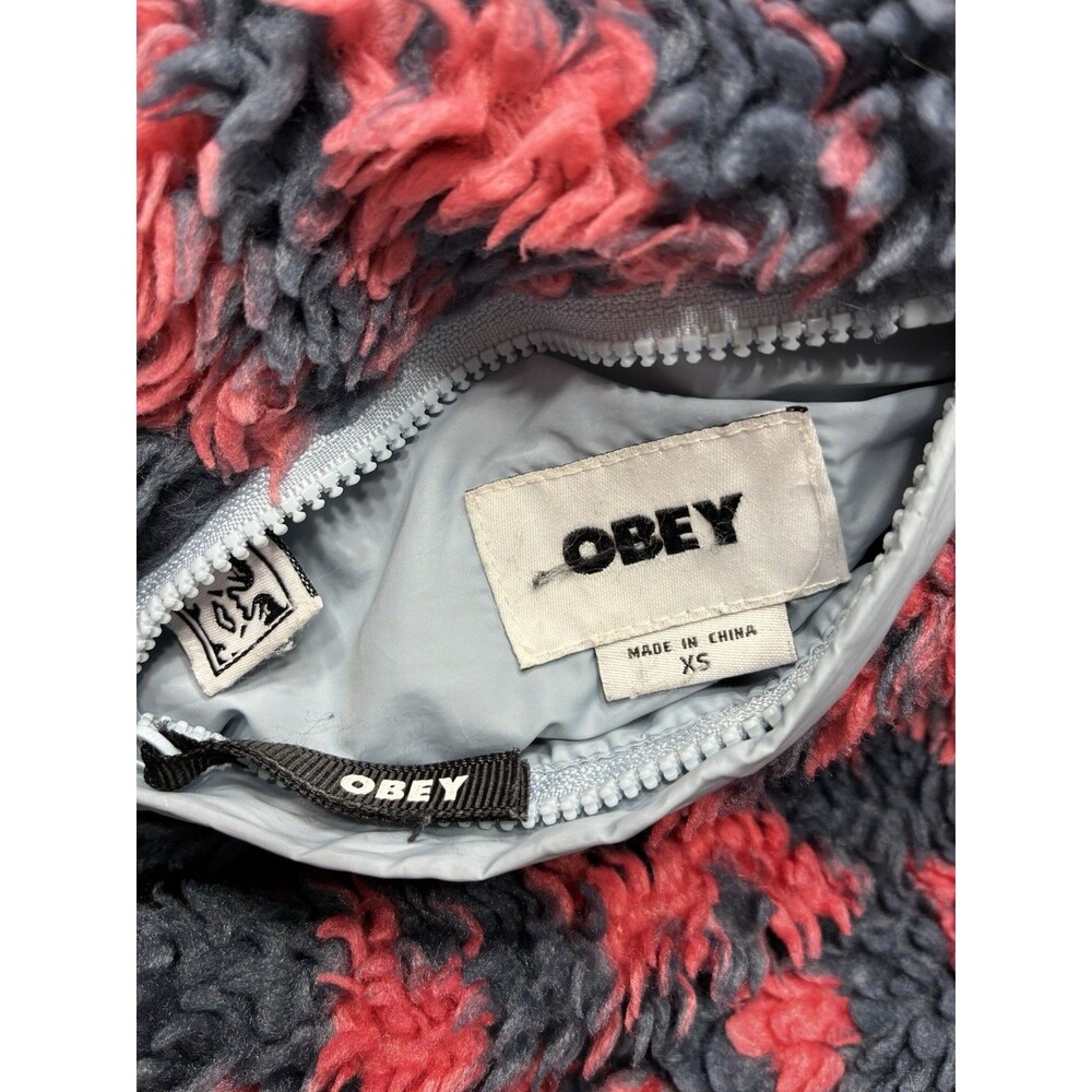 OBEY Teddy Bear Women's Aiden Sherpa Jacket Reversible Sweet Coral Multi Size XS - Picture 11 of 15